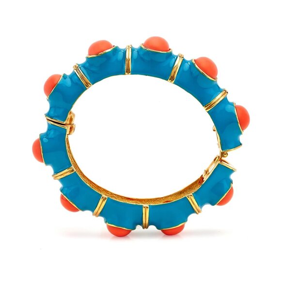 Kenneth Jay Lane, Enamel and Cabochon Hinged Bracelets, White/Coral - Picture 7 of 7